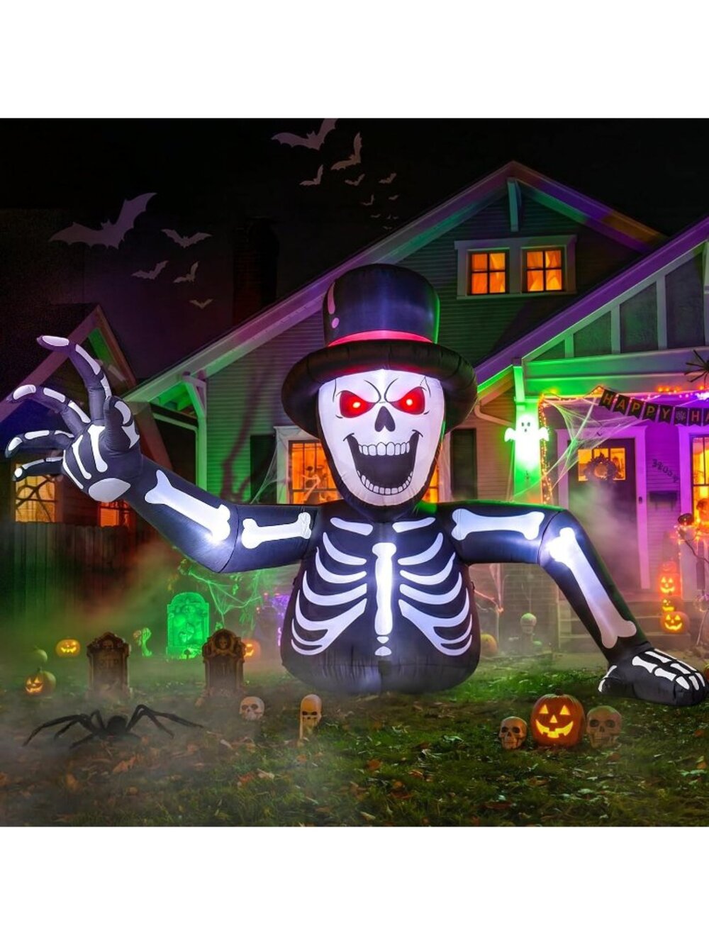 🎃10FT Inflatable Halloween  Half-Body Giant Skeleton Blow Ups Outdoor Decor